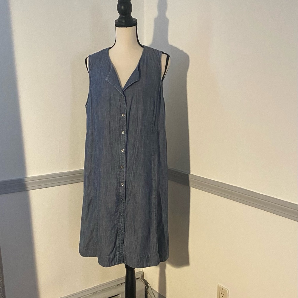 J Jill Tencel Lyocell & Linen Blue Shift Style Sleeveless Denim Look Dress Sz 1X
